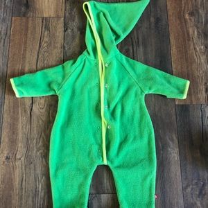 Baby cozie fleece green elf suit. Size 6Months